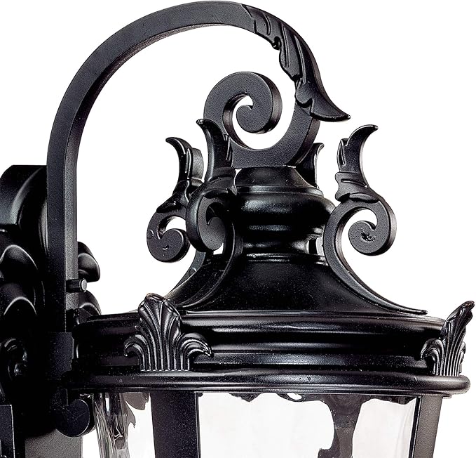 John Timberland Casa Marseille European Outdoor Wall Light Fixture Textured Black Scroll Arm 31" Clear Hammered | Lumora