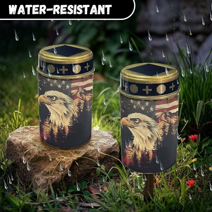 American Flag Eagle Tree Solar Cemetery Light Holder, Grave Decorations for Cemetery, Solar Lights for Cemetery, Grave Markers for Cemetery Grave Outdoor