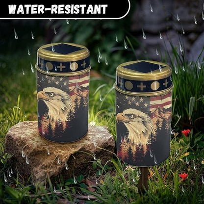 American Flag Eagle Tree Solar Cemetery Light Holder, Grave Decorations for Cemetery, Solar Lights for Cemetery, Grave Markers for Cemetery Grave Outdoor