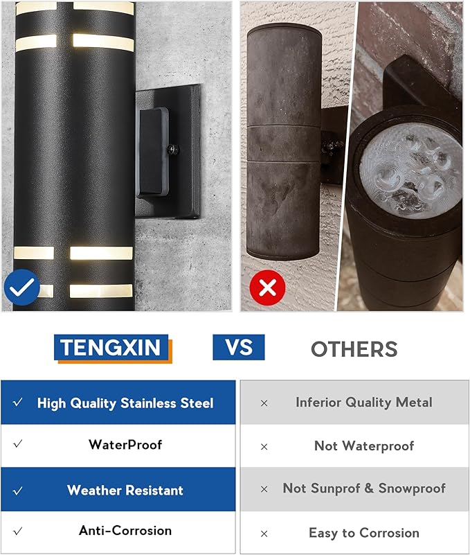 TENGXIN 2 Pack Patio Wall Light,Modern Outdoor Wall Sconce with Stainless Steel Cylinder, Wall Mount Light Exterior | Lumora
