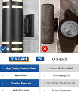 TENGXIN 2 Pack Patio Wall Light,Modern Outdoor Wall Sconce with Stainless Steel Cylinder, Wall Mount Light Exterior | Lumora