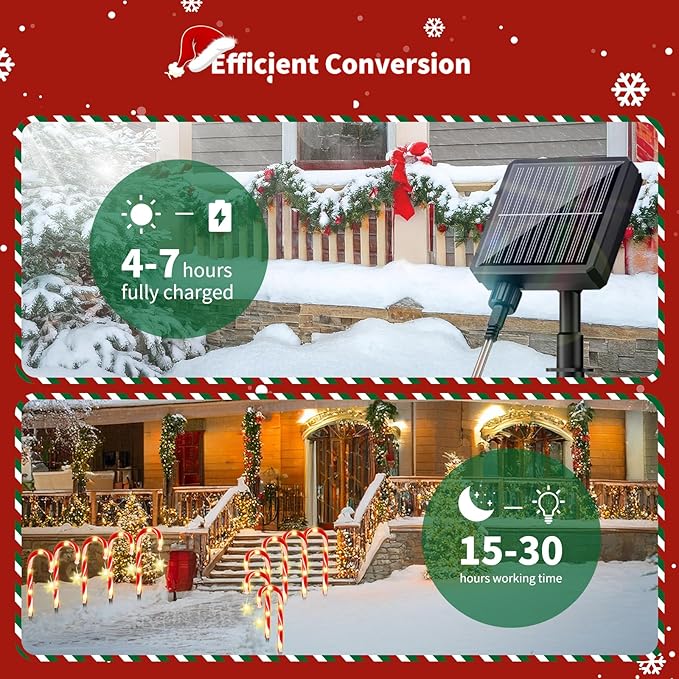 21" Solar Candy Cane Lights Christmas Decorations Outdoor 12 Pack Jumbo Candy Cane Pathway Lights with 8 Modes LED for Party, Patio, Garden, Lawn & Yard Decor
