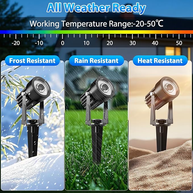 T-SUNUS Solar Spot Lights Blue Metal Outdoor Christmas Spotlights with 9.8ft Cable, IP65 Waterproof Separated Panel | Lumora