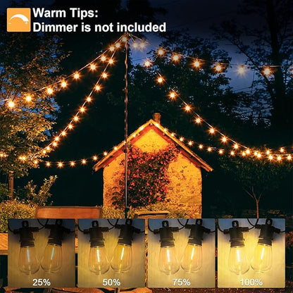 100FT Patio String Lights Outdoor Waterproof IP65, Line Voltage 110V Bistro Lights with Shatterproof Edison Vintage Bulbs 2700K, Hanging Café Lights for Pergola/Gazebo/Backyard