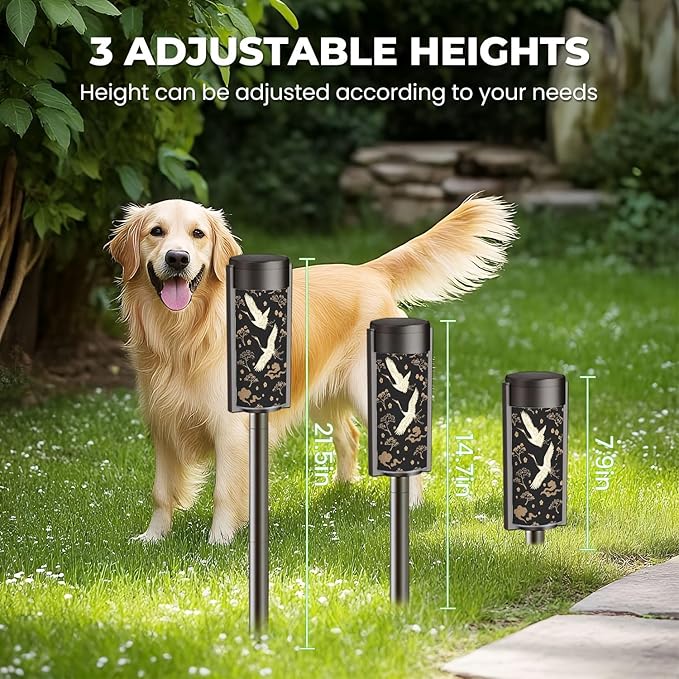 4 Pack Solar Pathway Lights Outdoor Waterproof Japanese seamless crane birds elements Asian oriental decoration such Solar Garden Lights LED Landscape Lighting for Yard Walkway Lawn Garden Decor