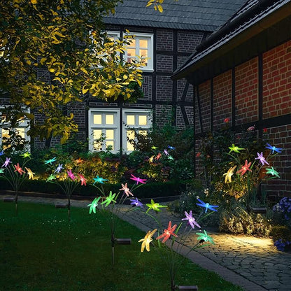 2PCS Outdoor Solar Lights, Waterproof Solar Lights Outdoor Pathway, Solar-Powered Garden Swing Dragonfly Decorative Lights for Yard Balcony Flower Bed, Gardening Gift for Plant Lovers