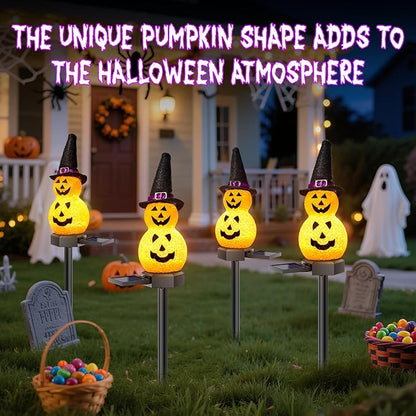 Halloween Pumpkin Solar Garden Light 2 Packs, Festive Garden Light Decoration for Halloween, Pumpkin Light for Outdoor Pathway, Lawn, Yard, Pond Decor