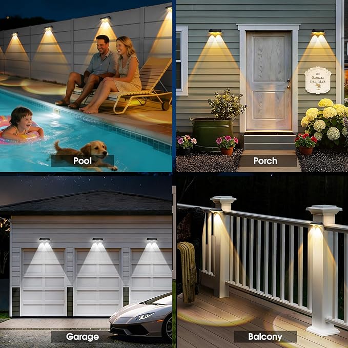 Solar Fence Lights Outdoor, 3 Modes Warm/Neutral/Cool White Fence Lights Solar Powered for Outside, IP65 | Lumora