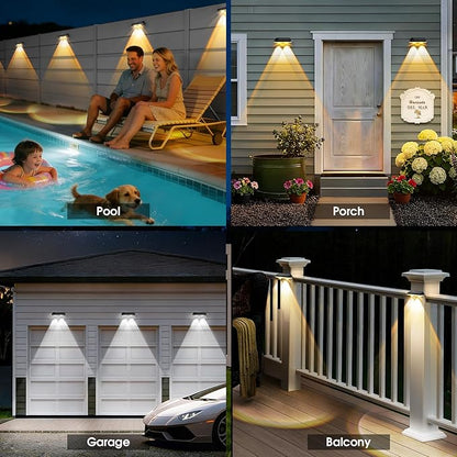Solar Fence Lights Outdoor, 3 Modes Warm/Neutral/Cool White Fence Lights Solar Powered for Outside, IP65 Waterproof, 60 Lumens Solar Light for Step, Pathway, Garden, Deck, Stairs - 8 Pack
