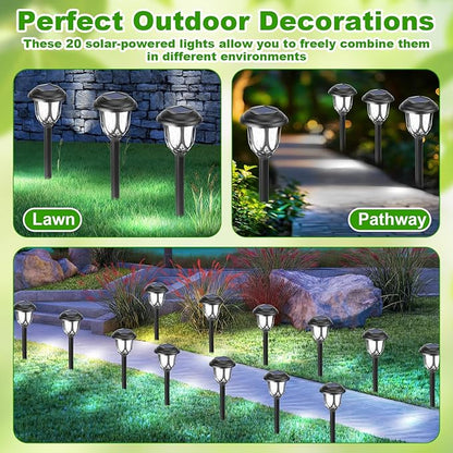 Tuanse 20 Pcs Solar Outdoor Garden Pathway LED Lights Bulk Solar Powered Landscape Yard Stake Lights Waterproof Auto On/Off for Lawn Patio Porch Walkway Driveway
