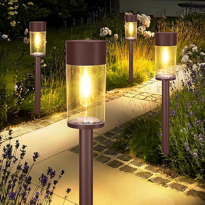 UME 10 Pack Solar Pathway Lights Outdoor Black & 10 Pack Solar Pathway Lights Outdoor Bronze