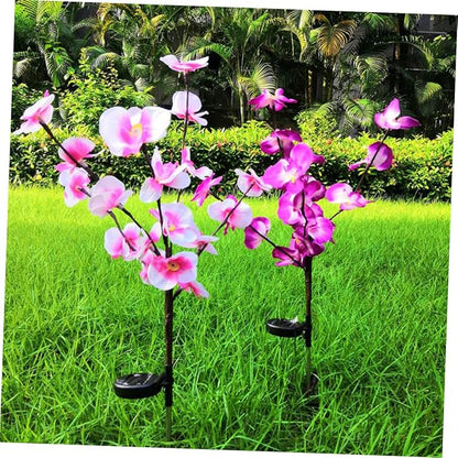 2pcs Solar Garden Light Orchid Shape Outdoor Decorative Solar Pathway Lamp for Driveway and Landscape Purple Energy Saving Easy Installation Design