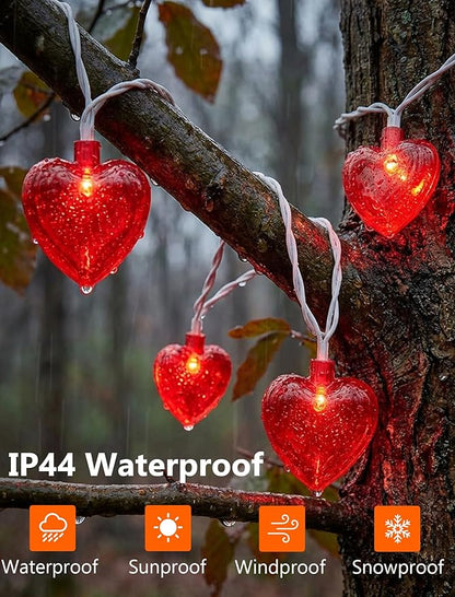 Valentines Red Heart String Lights Plug in, 8.5Ft Outdoor Valentine's Day Decorations Lights with 10 Red Glitter Heart Lights, Hanging Heart Fairy Lights for Indoor Window Wedding Birthday Party Decor