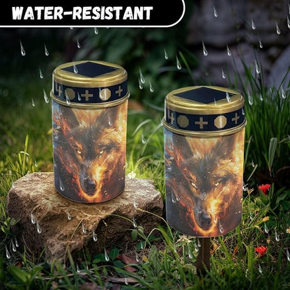 Wolf Flame Cemetery Solar Lights Garden Solar Lights Outdoor Solar Stake Lights with Led Warm White Decorative for Remembrance Sympathy Gifts