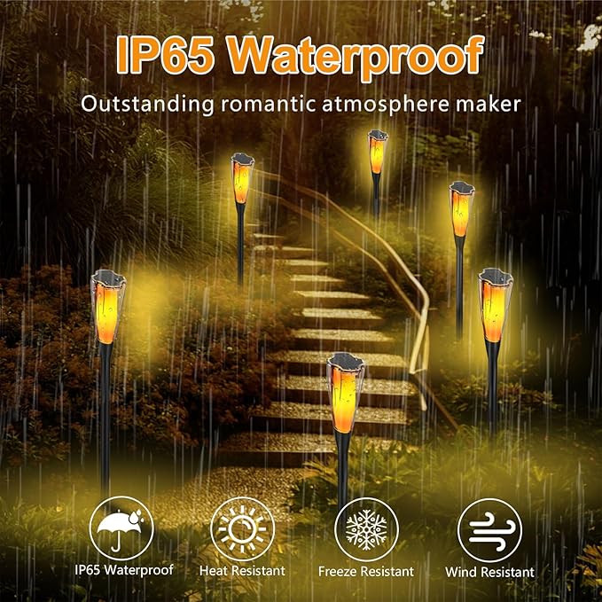 AVEKI Solar Torch Lights Outdoor, 2 Pack Flickering Flame Lights with Adjustable Height Extension Rod, Waterproof Outdoor Decorative Pathway Light for Garden Yard Lawn Patio (Black-2 Pack)