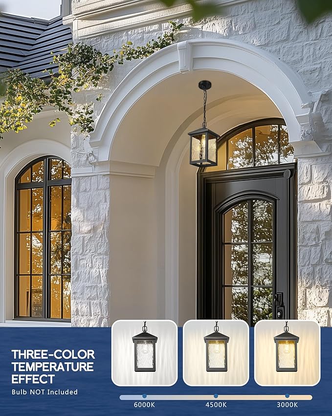 FEMILA Dusk to Dawn Outdoor Pendant Lights for Porch, 14.5" Mondern Pendant Hanging Light Fixture for Porch, Front | Lumora