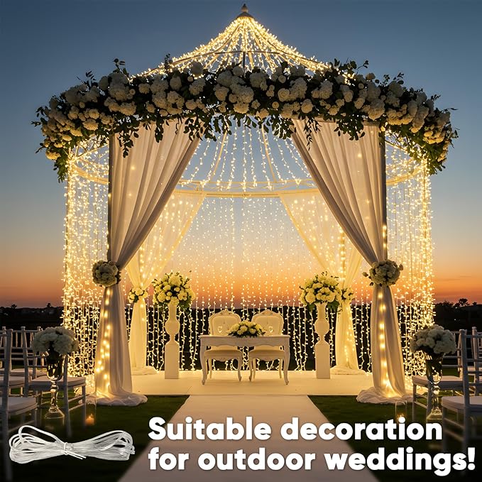 suddus 900 LED Christmas String Lights Outdoor, 9.8x29.5ft Curtain Lights Plug in with Remote,Wall Hanging Lights for Christmas,Dorm,Wall,Window,Wedding,Party,Birthday Decor,Warm White
