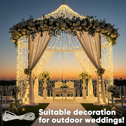 suddus 900 LED Christmas String Lights Outdoor, 9.8x29.5ft Curtain Lights Plug in with Remote,Wall Hanging Lights for Christmas,Dorm,Wall,Window,Wedding,Party,Birthday Decor,Warm White