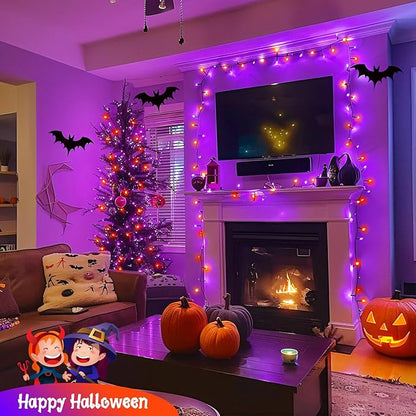 JMEXSUSS 400 LED Halloween Lights Outdoor Indoor, 132ft Halloween String Lights Plug in, Orange and Purple Light for Yard Tree Porch House