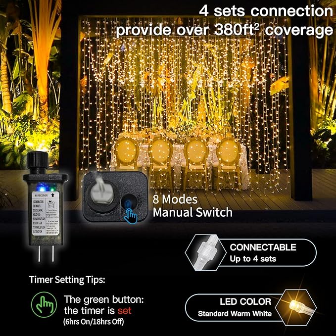 suddus Curtain Lights for Bedroom, 300 Led 9.8x9.8ft Curtain Lights for Backdrop, Curtain String Lights for Christmas, Dorm, Wall, Backdrop, Window, Wedding, Party, Birthday Decor, Warm White