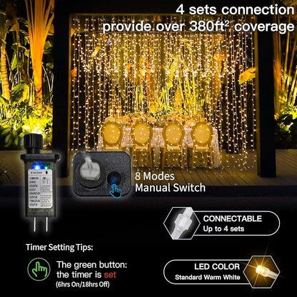 suddus Curtain Lights for Bedroom, 300 Led 9.8x9.8ft Curtain Lights for Backdrop, Curtain String Lights for Christmas, Dorm, Wall, Backdrop, Window, Wedding, Party, Birthday Decor, Warm White