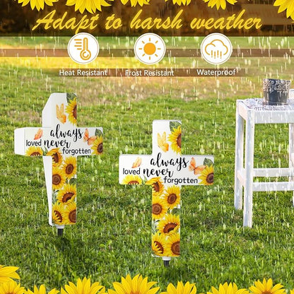 VIHOSE Sunflower Solar Lighted Cross Always Loved Never Forgotten Outdoor Sunflower Solar Decoration Memorial Light up Cross Stake for Home Outside Church Cemetery Garden Yard Porch Lawn Decor