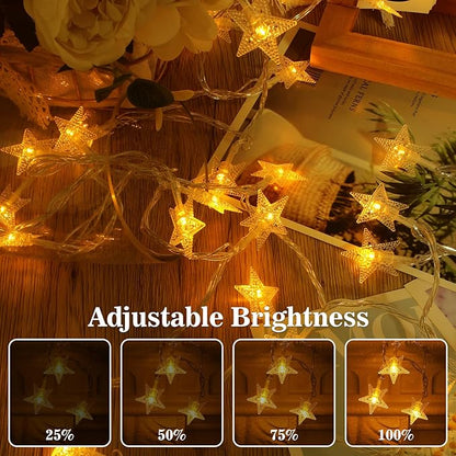 Star String Lights, 33ft 100 LED 8 Modes Star Fairy Lights Battery Operated Waterproof Indoor Outdoor for Bedroom Patio Party Wedding Tent Loft Bed Xmas Tree Decor, Warm White