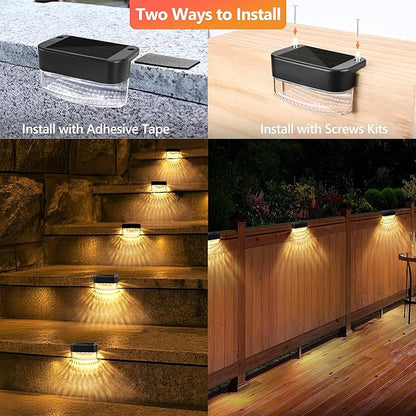 BrizLabs Solar Fence Lights Outdoor, 12 Pack 3 Colors & 6 Modes LED Solar Deck Lights, Warm White Outdoor Step Light IP65 Waterproof, Cool White Wall Light Fence Lighting for Patio Yard Pool Railing