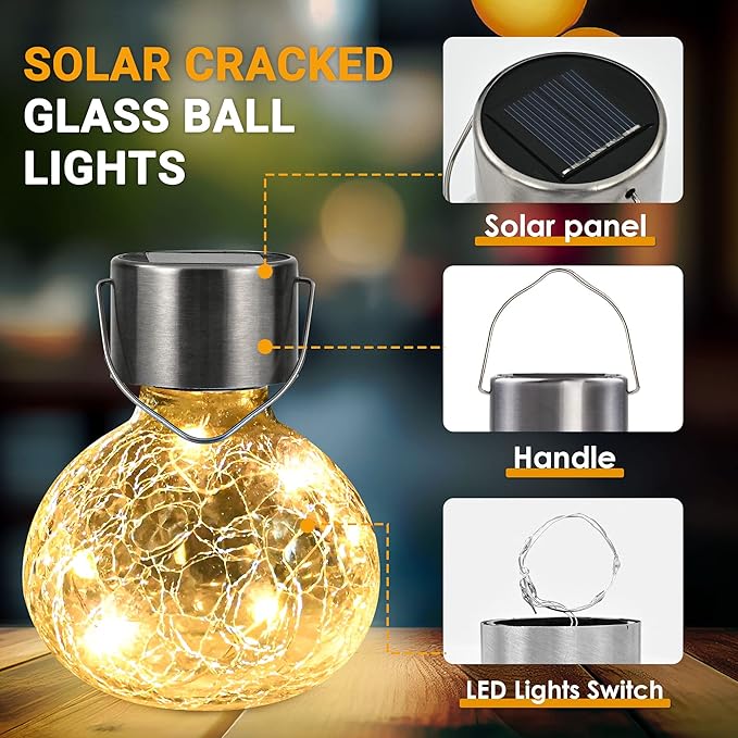 GIGALUMI Hanging Solar Lantern, 4 Pack Outdoor Christmas Decorations, Hanging Solar Lights Outdoor Waterproof, Garden Decor for Lawn, Garden, Yard, Tree Warm White