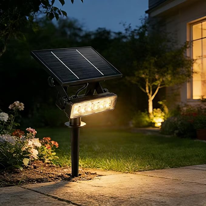 Solar Spotlight Outdoor Single Warm White Solar Garden Light with Adjustable Head and Panel, Dual Installation Ground Stake or Wall Mount, Auto on/Off Landscape Light for Yard Pathway Patio