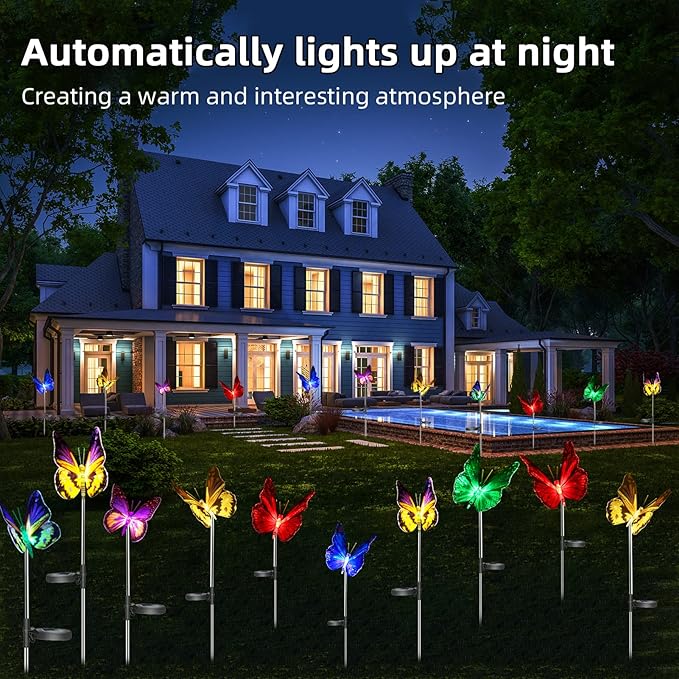 Outdoor Solar Garden Lights,3 Pack Butterfly Decorative-Waterproof Color Changing LED Outdoor Lights,Solar Powered | Lumora