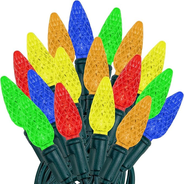 Novelty Lights 24FT 70 LED C6 LED Christmas String Lights, Outdoor/Indoor Multicolor LED String Lights, Permanent | Lumora