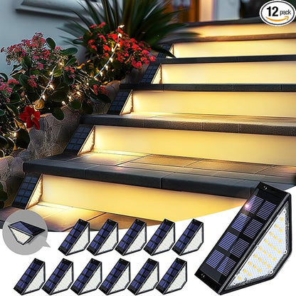 Solar Step Lights for Outside,24 LEDs Solar Stair Lights Waterproof IP65,Solar Deck Lights Outdoor for Yard, Porch, Front Door, Stair, Step, Patio, Deck(12 Pack, Warm White)