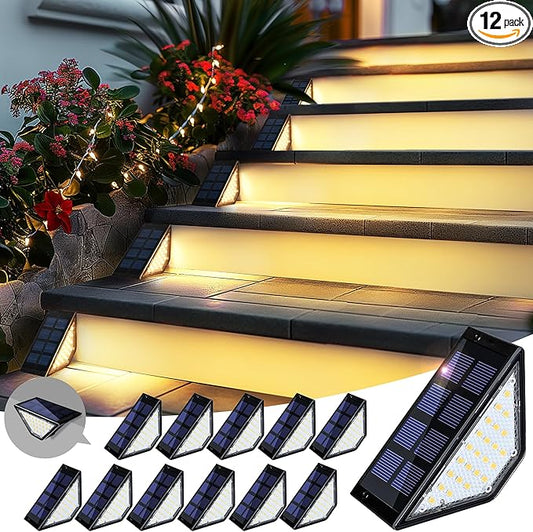 Solar Step Lights for Outside,24 LEDs Solar Stair Lights Waterproof IP65,Solar Deck Lights Outdoor for Yard, Porch, Front Door, Stair, Step, Patio, Deck(12 Pack, Warm White)