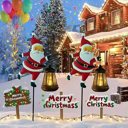 Christmas Solar Kettle Lights, Light Solar Santa Claus Watering Can LED Light, Waterproof Solar Powered Lawn Decorative Lights for Outdoor Christmas Pathway Decoration (Warm White B, Lantern)