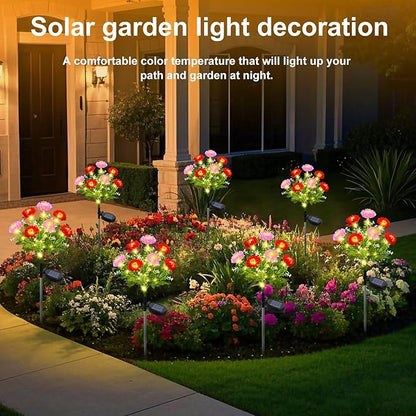 2 Pack Solar Flower Lights Outdoor - 14 Blooming Waterproof Snow Lotus Garden Lights for Patio, Yard, Pathway, and Landscape Decoration - Auto On/Off, IP65