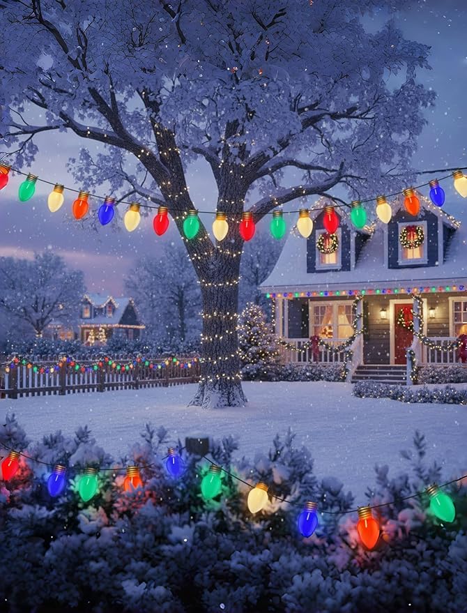 Giant Outdoor Christmas Lights,16ft Jumbo Christmas Lights String Lights with 10 Large Multicolored Bulbs,Connectable Outdoor Decorations Lights for Porch Garden Eave Xmas Trees Roof Decor