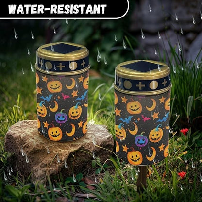 GLENLCWE Halloween Pumpkin Bat Solar Candle Lights Outdoor Lights Flameless Waterproof Solar Power Halloween Garden Lights Gift for Yard Pathway Fence Lawn Decor,4Pcs