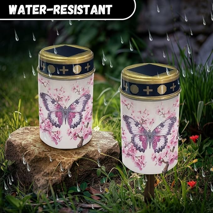 Butterfly Cherry Blossom Solar Powered Cemetery Memorial Light,Cemetery Decorations for - Outdoor Path Light | Lumora