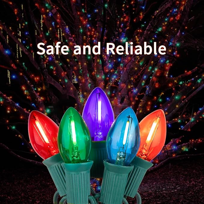 25FT C7 LED Christmas Lights Indoor Outdoor, 25 Multicolor Waterproof Bulbs, Connectable Dimmable String Lights | Lumora