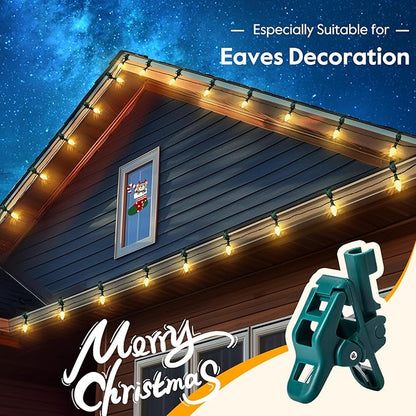 Moonflor C9 LED Christmas Lights Outdoor with 50 Spring Clips, 50ft 50 LED Waterproof Strawberry String Lights, Commercial Grade Extendable Perfect for Roofline Patio House Xmas Decor, Warm White
