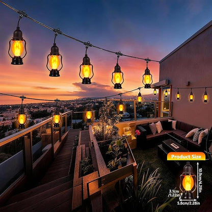 Flame String Lights Indoor Outdoor, 21FT Patio Lights with 10 Flickering Flame Bulb, Timer, Waterproof LED Outdoor Decorative Orange Lights for Patio, Yard, Bistro, Porch, Garden Decor