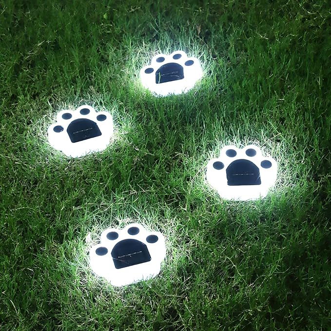 4Pack Color Changing Solar Paw Print Lights - Outdoor Waterproof, Dog Paw Animal Footprint Yard Lights