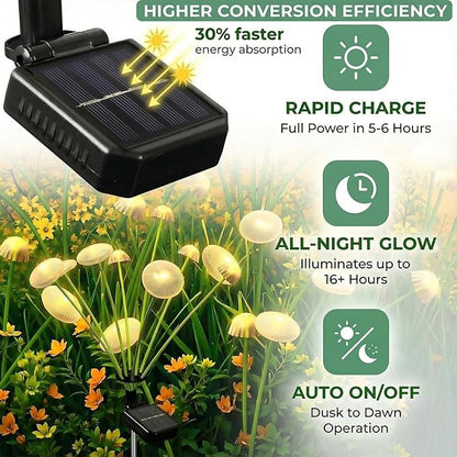 4 Pack Solar Garden Lights, 32 LEDs Swaying Mushroom Lights with 8 Lighting Modes, IP65 Waterproof Outdoor Decor for Garden, Yard, Patio, Pathway (Warm White)