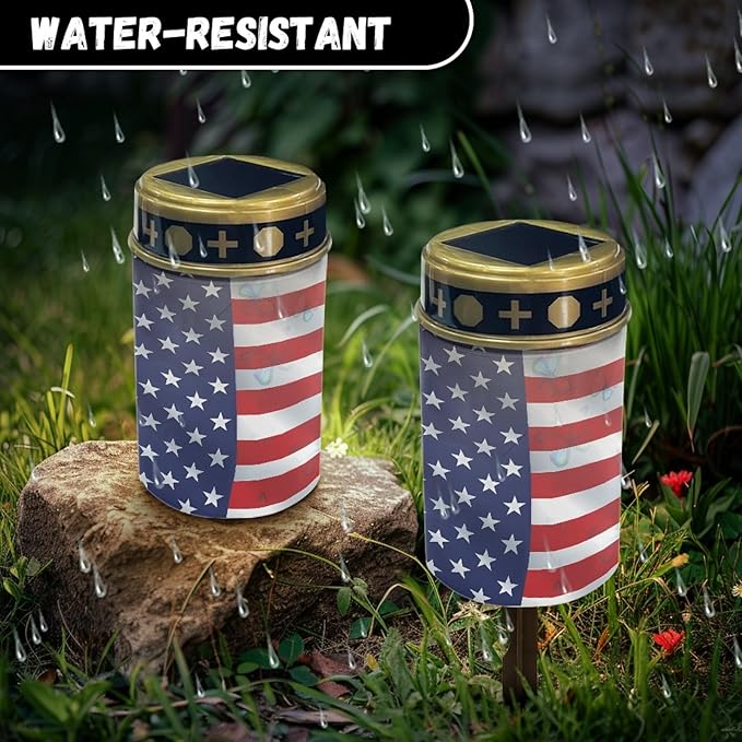 US Flag Solar Stake Lights Outdoor Solar Garden Pathway Lights for Yard Patio Flameless Warm White Walkway Lights Landscape Decorativer Lighting for Driveway Path,Pretty Soptlights