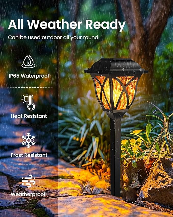 Solar Lights Outdoor Garden 6 Pack LED Garden Waterproof Solar Powered Pathway Lights for Yard Patio Landscape Walkway Path (Flickering Flame)