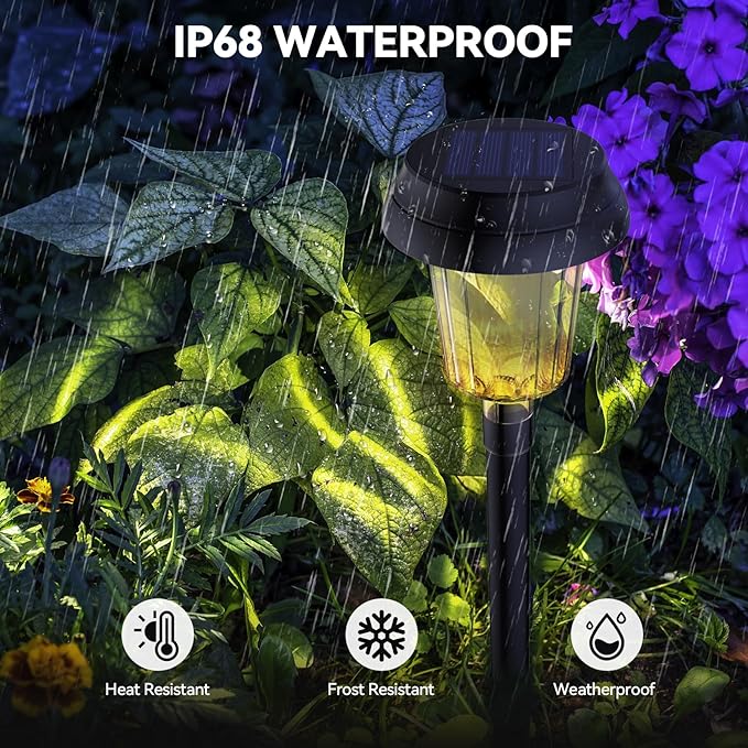 TECKNET 8 Pack Solar Powered Pathway Lights, Auto On/Off Color Changing Solar Stake Lights Outdoor with Warm White & RGB Colored, IP68 Waterproof Pathway Light Outdoor for Yard Walkway Lawn