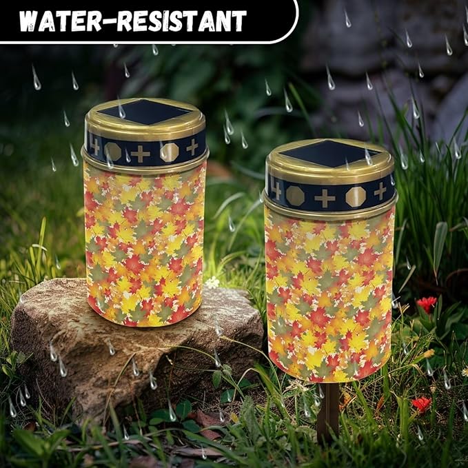 Fall Leaves Solar Lights for Garden Outdoor Solar Powered Lights Waterproof Solar Lights Outside Solar Garden Lights Yard Pathway Maple Leaves Print Solar Light