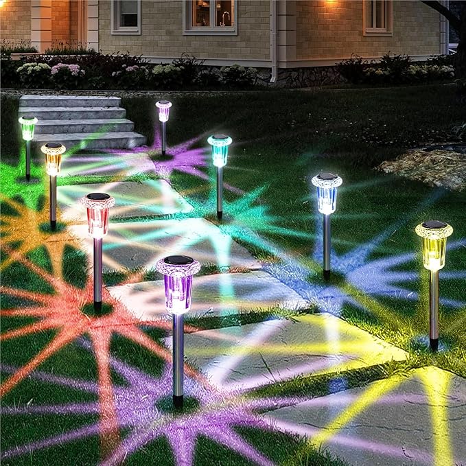 QUQUQ Solar Pathway Lights Solar Outdoor Lights Color Changing Pathway Waterproof Stainless Yard Patio Decor