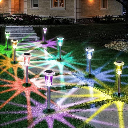 QUQUQ Solar Pathway Lights Solar Outdoor Lights Color Changing Pathway Waterproof Stainless Yard Patio Decor